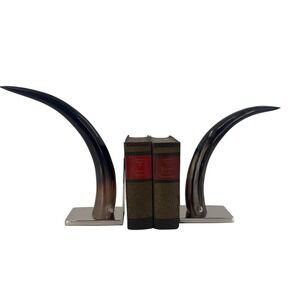 John Richard Bookends Black Horn Polished silver toned JRA8205S2 Modern Decor